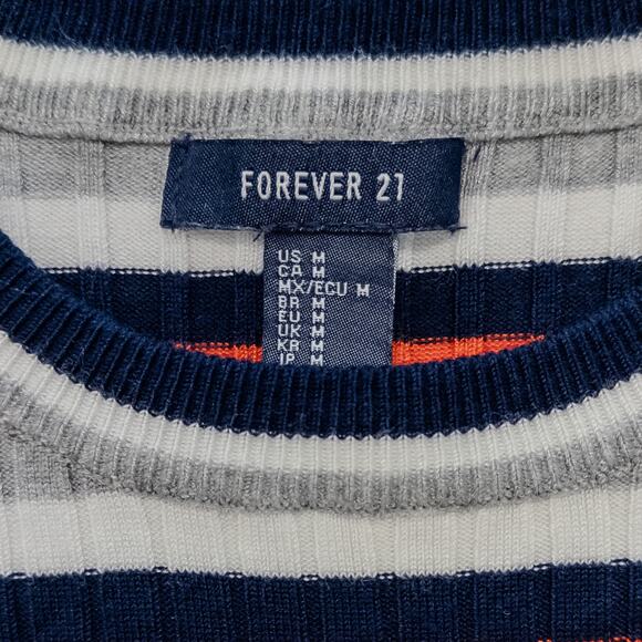 Forever 21 Striped Sweater - Women's Medium - Short Sleeve Ribbed Knit Crop Top - Picture 4 of 5